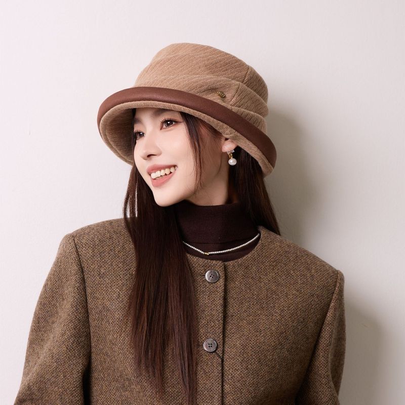 新款秋冬卷边渔夫帽女出游灯芯绒保暖盆帽小众高级感气质百搭帽子|undefined