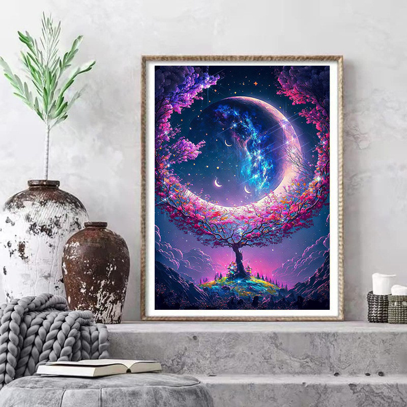 Pintura de diamante de luna transfronteriza, pintura de diamante redonda, pintura de diamante de sala de estar, pintura de diamante DIY, certificación transfronteriza 20X20.