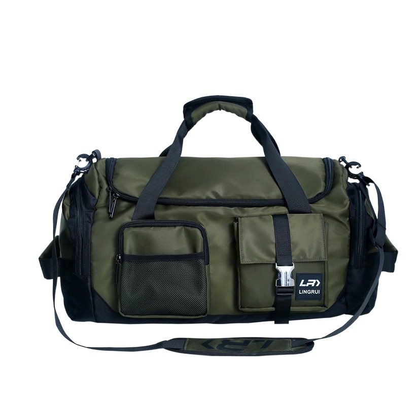 Hong Kong Fashion Cool Travel Bag Men's Dark Style Tooling Buckle Pocket Couple's Crossbody Bag Women's Dry and Wet Separate Gym Bag