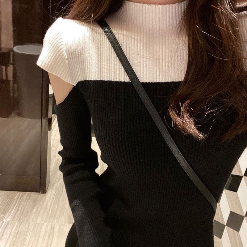 Overcoat long sweater dress over the knee Christmas elegant French style underwear off-the-shoulder knitted dress women's autumn and winter