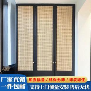 Japanese-Style Rattan Sliding Door Solid Wood Folding Door Bedroom Door Wooden Door Living Room Partition Door Sliding Door Clothing Rack