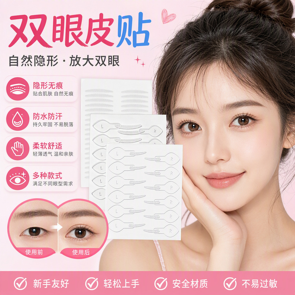 One-piece molded handle double eyelid tape, ultra-invisible, natural, seamless, comes with auxiliary tape, wholesale, specifically for puffy eyelids