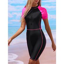 H 28444 Color Block Zip Front One Piece Swimsuit ƴɫ����Ӿ
