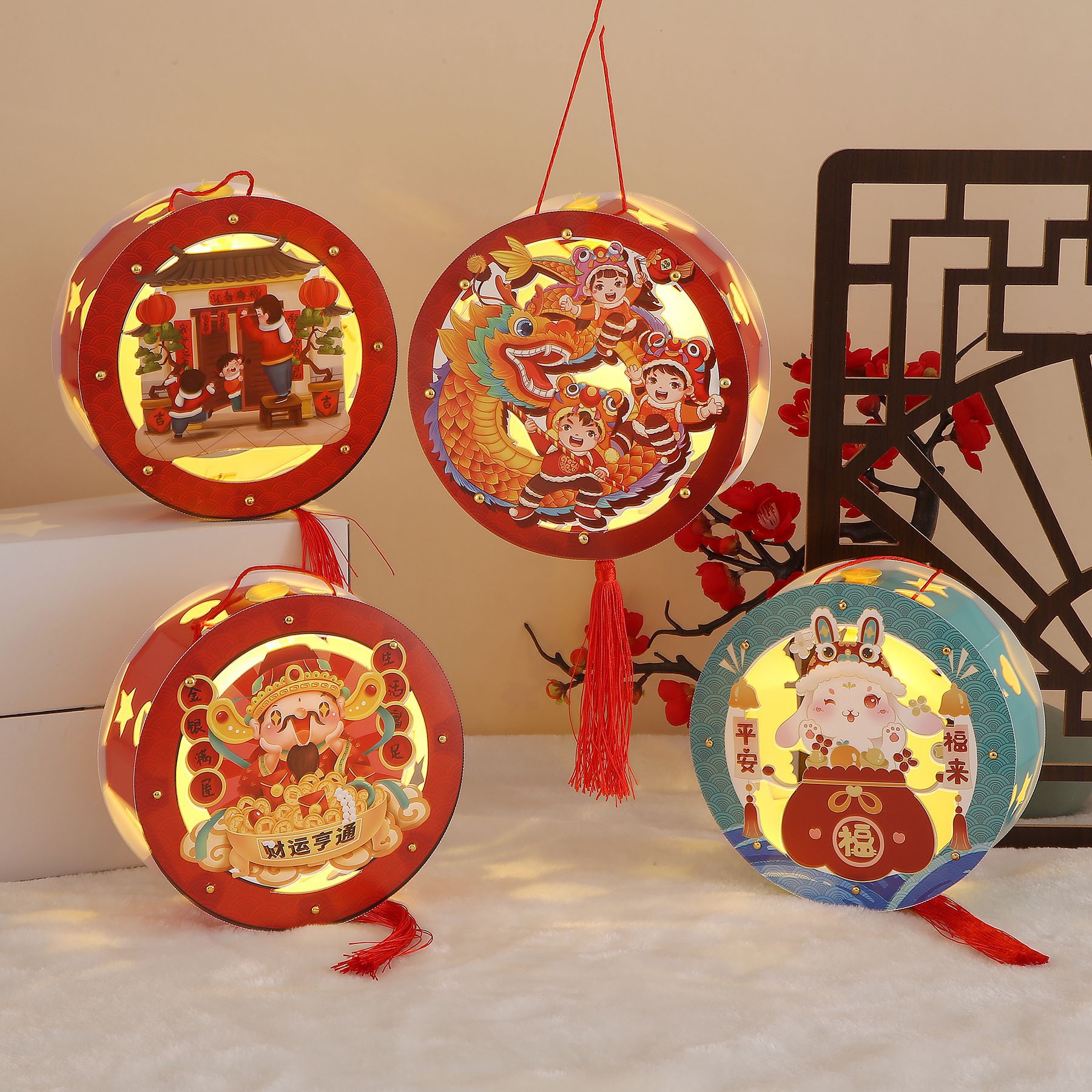 Mid-Autumn Festival Lantern Children's Cartoon Paper Lantern DIY Material Kit Rabbit Handheld Glowing Lantern Stalls 