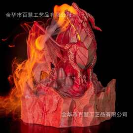 跨境喷火红龙造型氛围摆件 奇幻熔岩风发光冒烟装饰