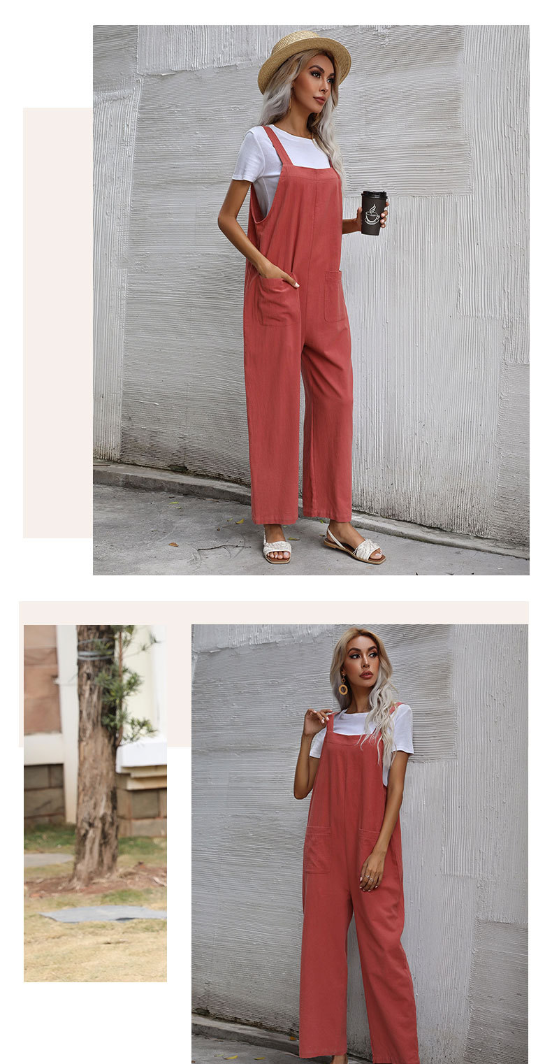 Cotton Linen Casual Suspender Jumpsuit NSDMB104540