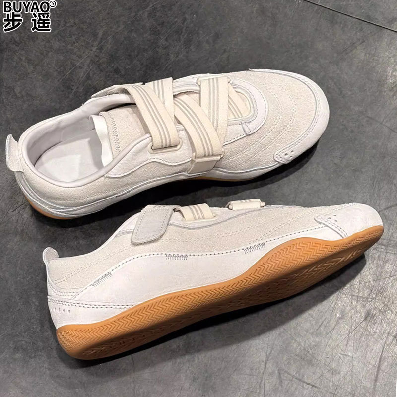 Cowhide Retro Velcro Women's Shoes German Training Shoes 2026 Spring New Casual Sneakers Versatile Forrest Gump Shoes