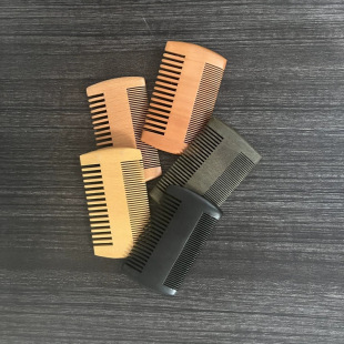 Double-sided tooth comb black lacquer beard shape comb grate peach beech wood cross-border foreign trade carving print