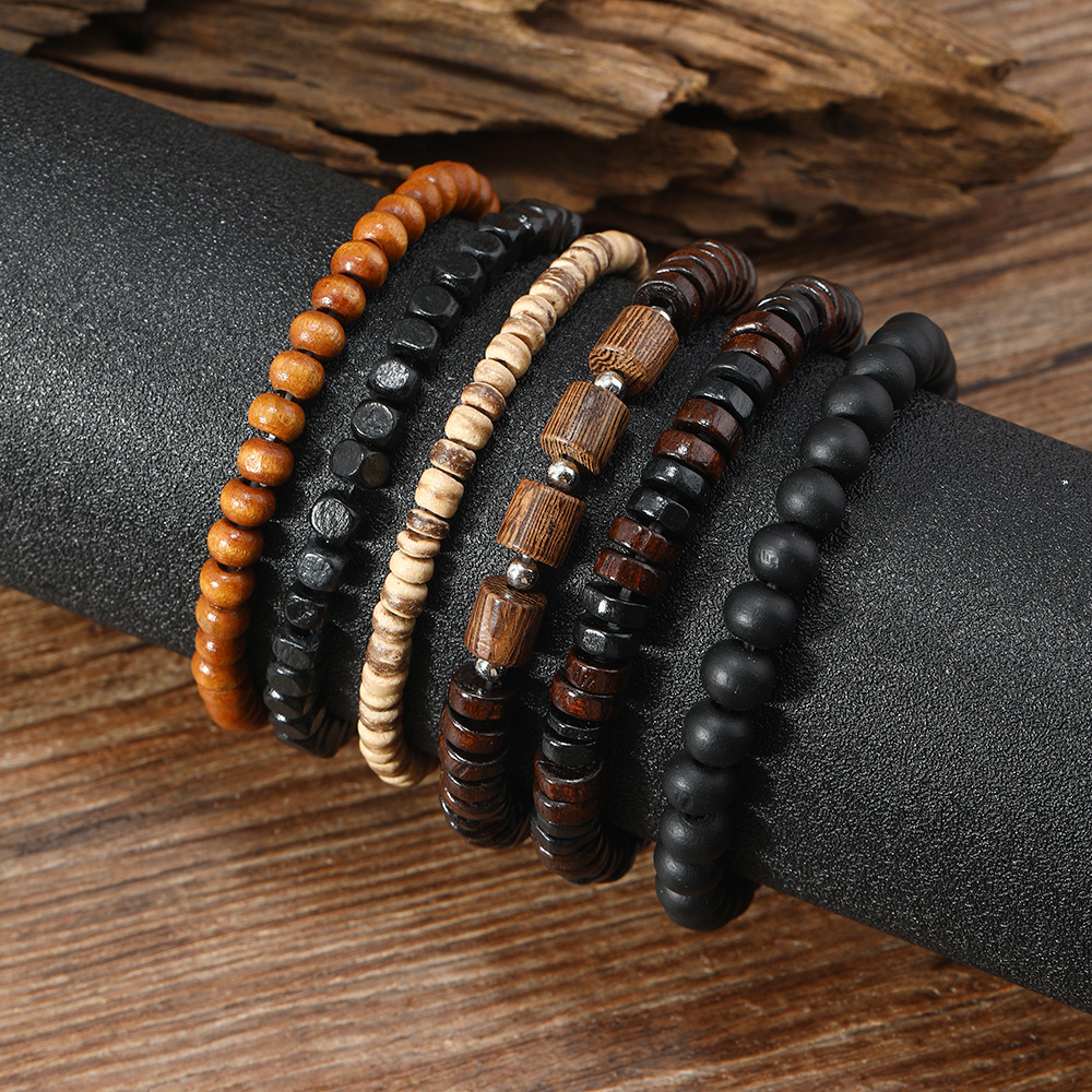 Wood Chain Material 1 Set Quantity Casual Retro Simple Style Geometric Elastic String Wood Beaded Men's Bracelets Men Beaded Bracelets