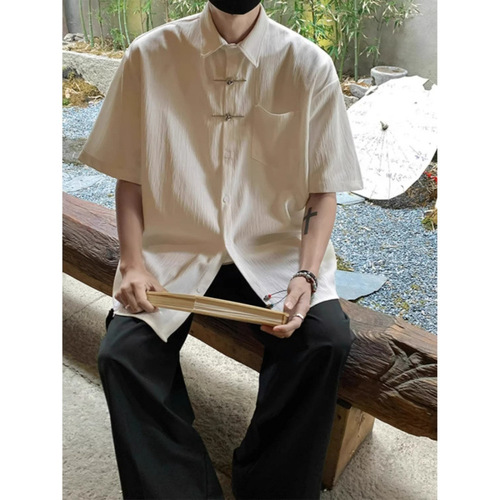 National style jacquard short-sleeve shirt for men, summer ice silk, large size, loose new Chinese style, high-end casual half-sleeve shirt, trendy