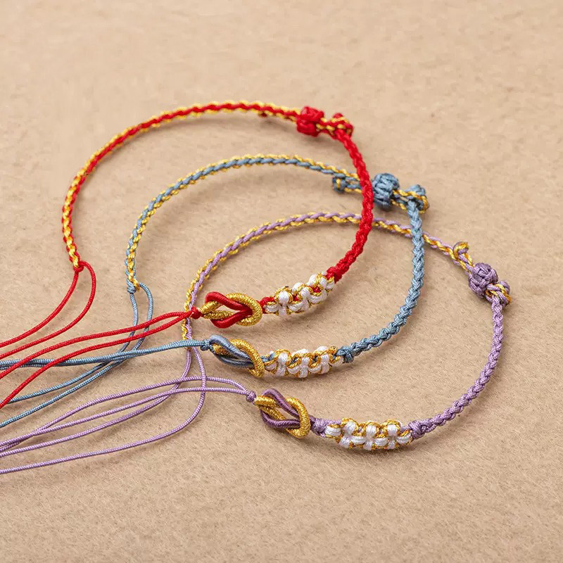 Hand-Woven Semi-Finished Bracelet That Can Be Tied with a Peace Buckle, Fortune Beads, and Peach Blossom Charm, Same Style as the Good Luck Red String Bracelet Hand-Woven Semi-Finished Bracelet That Can Be Tied with a Peace Buckle, Fortune Beads, and Peach Blossom Charm, Same Style as the Good Luck Red String Bracelet
