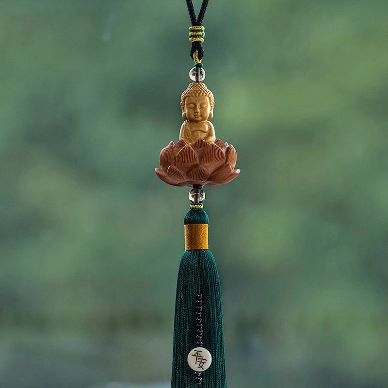 Boxwood Buddha blessing life Car pendant car pendant lotus safety symbol Car Rearview mirror pendant