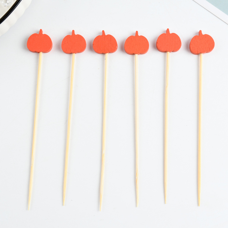 Pasta de fruta de calabaza desechable horquilla de fruta dibujos animados palillos de dientes bocadillos palillos de dientes artísticos palillos de bambú al por mayor