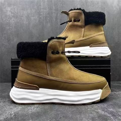 Neue, mit Fell integrierte Schneeschuhe 2024, trendige High-Top-Schuhe mit warmen und plüschigen, vielseitigen Martin-Stiefeln im britischen Stil_voghion.com