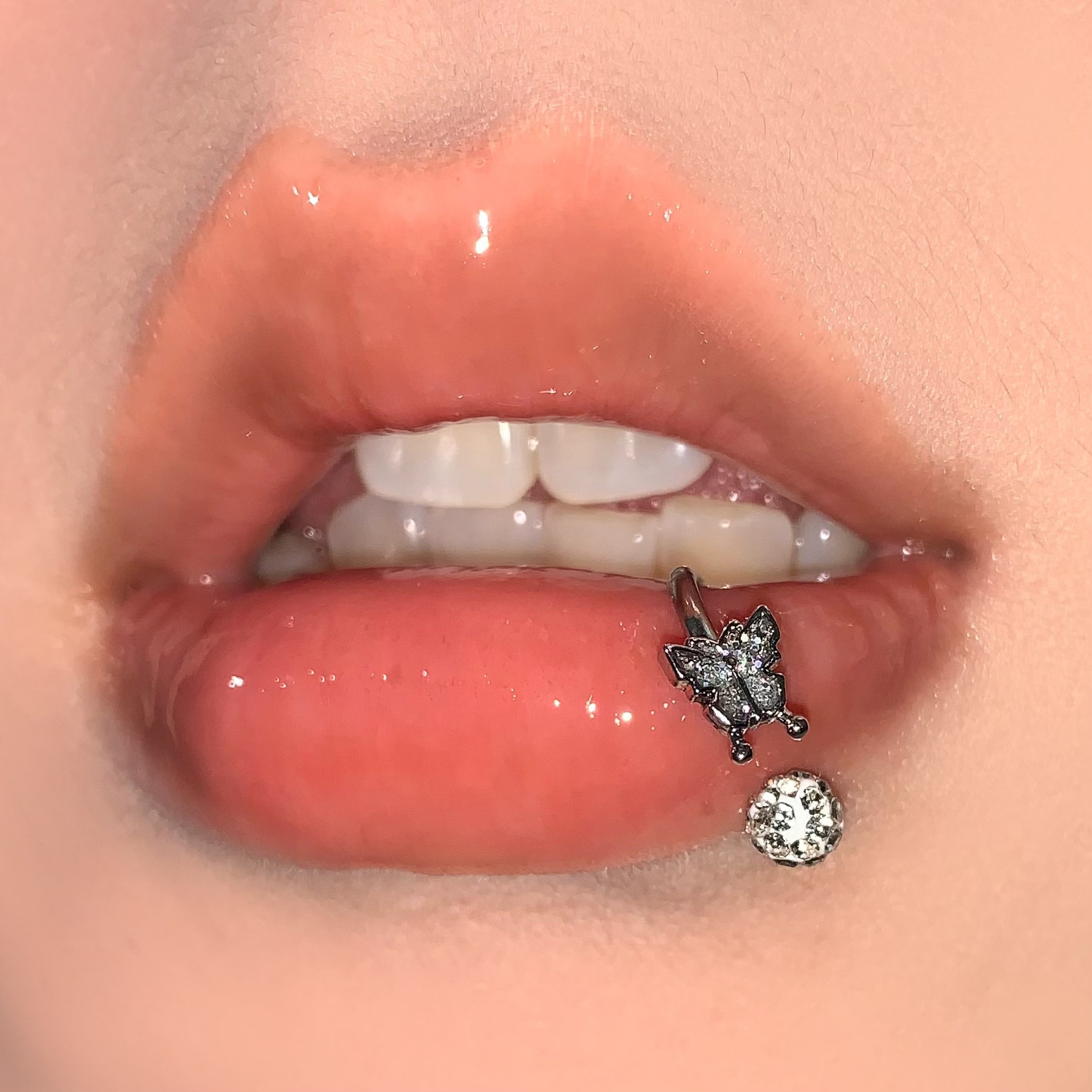 Labret stud lip piercing jewelry styling detail