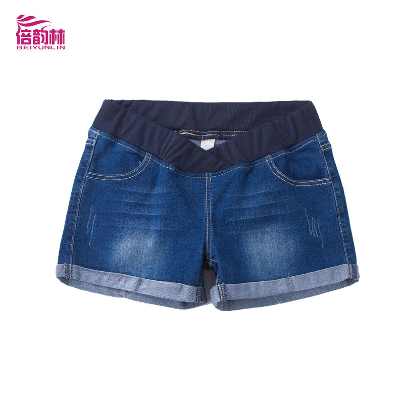 Directly from the Manufacturer: Low-Waist Maternity Denim Shorts, Loose Elastic Cuffed Hems, Whisker Effect, One-Piece Drop Shipping