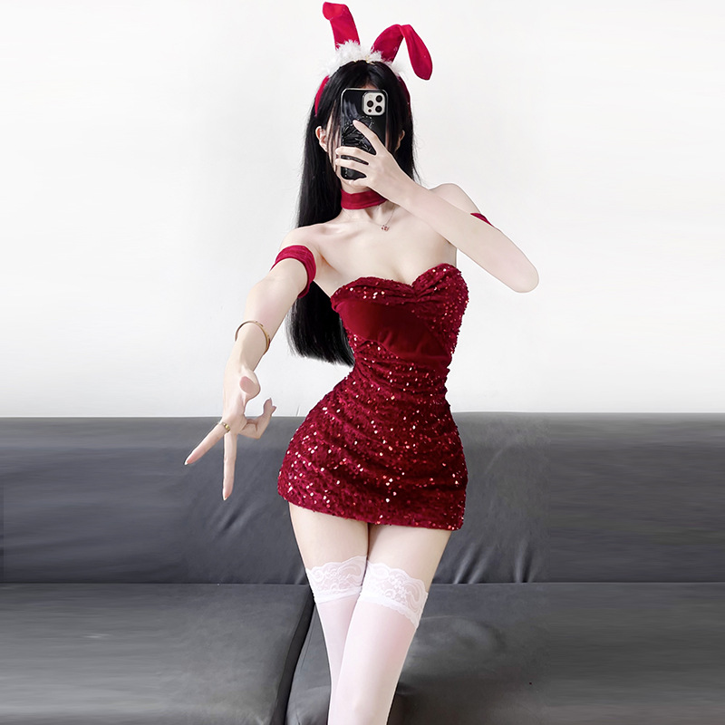 Christmas costume, battle robe, New Year's fun, sexy lingerie set, uniform, seductive spicy girl, Halloween strapless_voghion.com