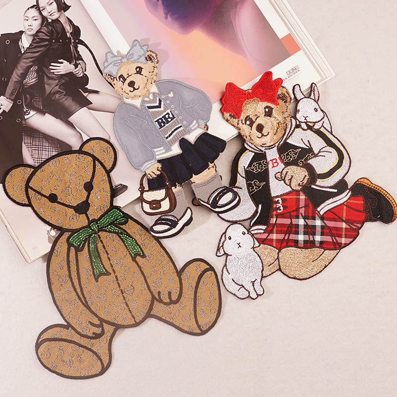 Cute bear cloth stickers large fashion decals clothes patch down jacket clothing accessories embroidery factory wholesale