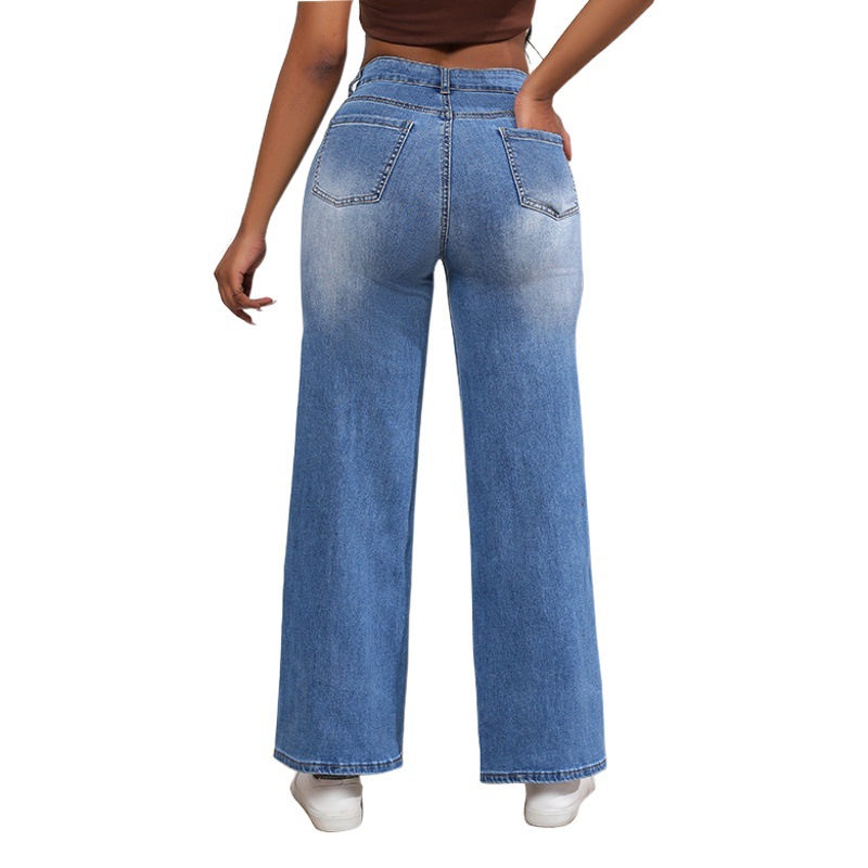Jeans de Mujer de Cintura Alta, Estilo Vintage Lavado, de Pierna Ancha y Rotos, de Alta Calidad, Otoño 2025, en Existencia