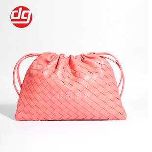 Cross-Border Genuine Leather Woven Fashion Bags, High-End Full Sheepskin Casual Crossbody Bags, Women's Drawstring Cosmetic Bags Wholesale