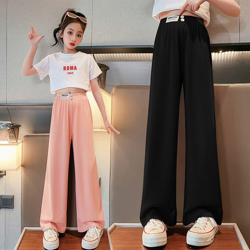 Kids' Wide Leg Pants Summer Sporty Casual Pants 2024 New Style Trendy Summer Outfit Pants for Big Children Straight Leg Pants
