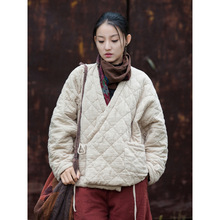 棉麻夹棉外套女冬季新款原创禅意女装国风斜襟系绳棉服外穿棉袄