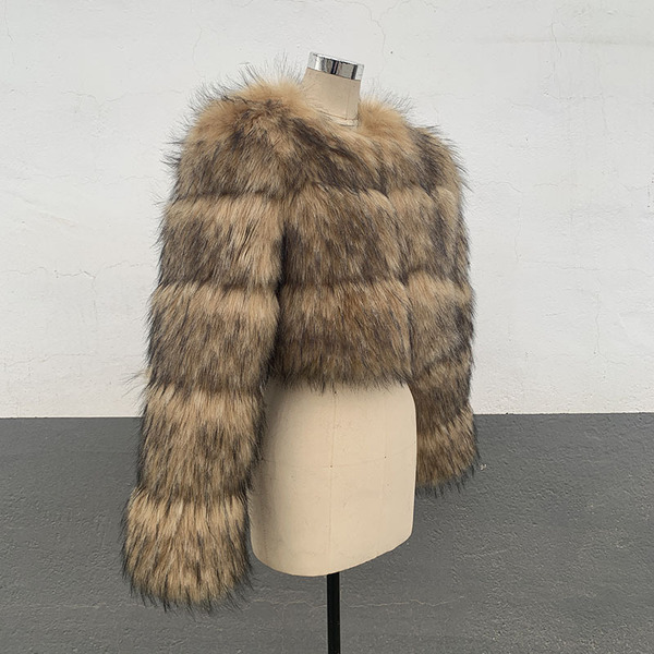 S-6XL imitation raccoon fur coat winter women's round neck warm…