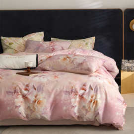 60贡缎数码印花长绒棉四件套全棉床上用品四季款四季通用轻奢