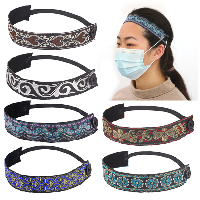 Oido transfronterizo anti-apriete máscara botón diadema borde ancho cinta enfermera máscara banda de pelo Simple deportes headwear