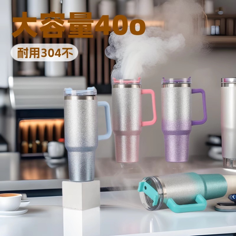 Nuevo acero inoxidable transfronterizo 304 40OZ taza de automóvil gradiente pintura de diamante de alto valor facial taza de hielo al aire libre seguro portátil