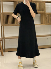 韓國東大門23年韓系中長款百搭寬松顯瘦氣質短袖連衣裙小個子女款