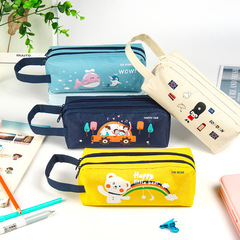 Creative Oxford Cloth Pencil Case, Double Layer Large Capacity Pencil Bag, Student Convenient Portable Double Zipper Pencil Case