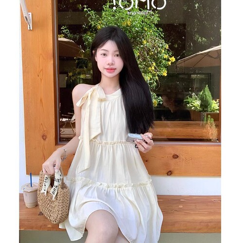 Original Version: Short-sleeveless strapless V-neck dress for children, summer beach vacation fairy sand