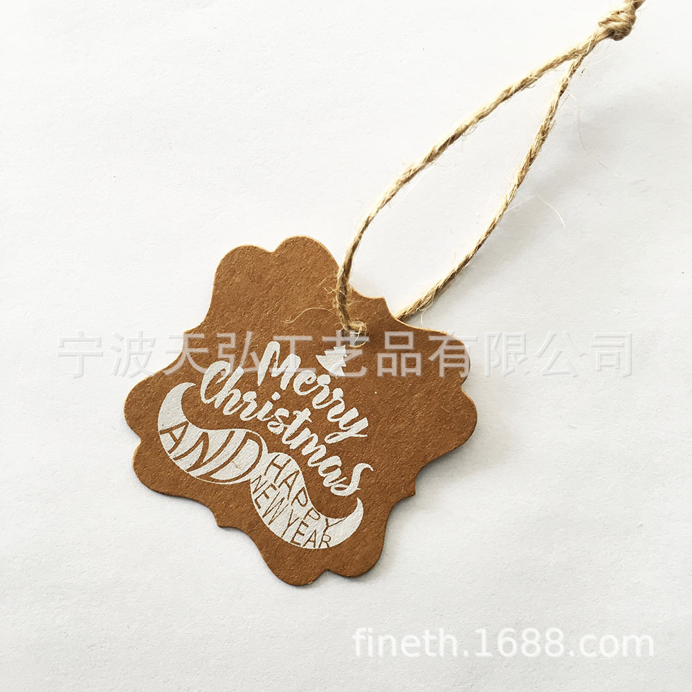 新款Merry Christmas 印白胡须圣诞牛皮纸吊牌礼物烘焙装饰纸质