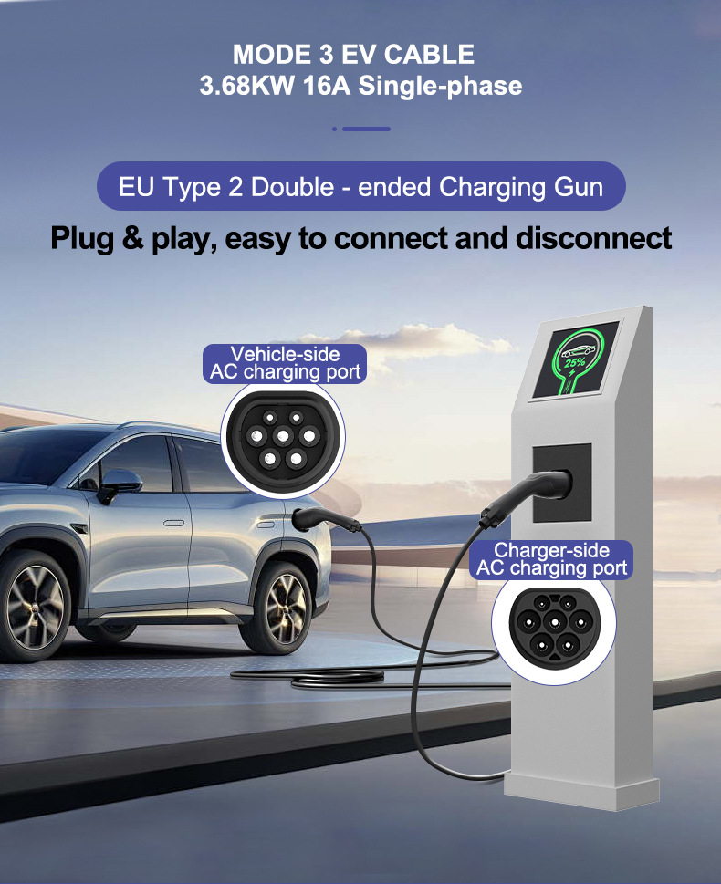 European Standard Dual-Head Gun Type2, Exclusively for European Cross-Border Use, 3.7Kw for New Energy Vehicle Charging Stations, 7-Kilowatt Type 2