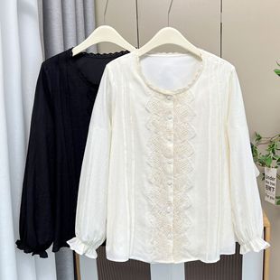 plus size women's shirt casual coat 200kg fat sister temperament lace stitching long sleeve shirt 5005