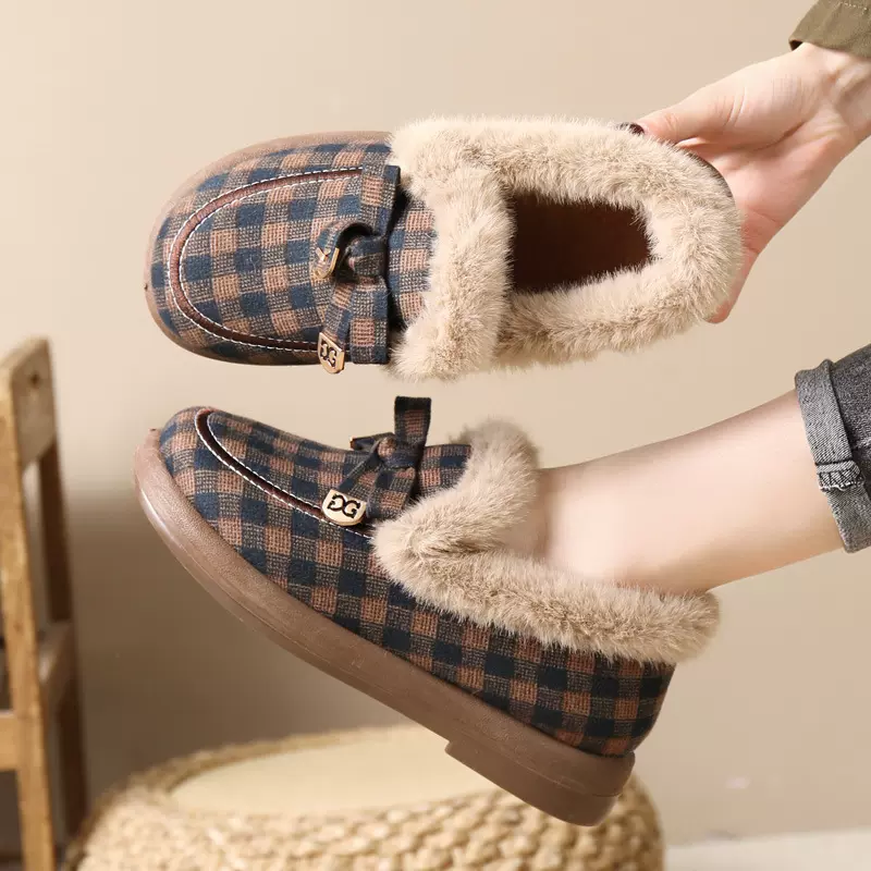 2025年棉鞋女加绒保暖豆豆鞋平底防滑休闲鞋软底加厚棉鞋时尚百搭