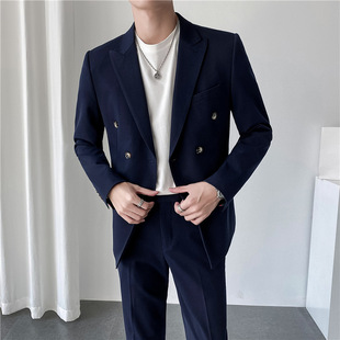 Light and Mature Style Double-Breasted Suit Suit for Men, Handsome and High-End Youth Casual Suit Jacket Korean Style Slim Autumn