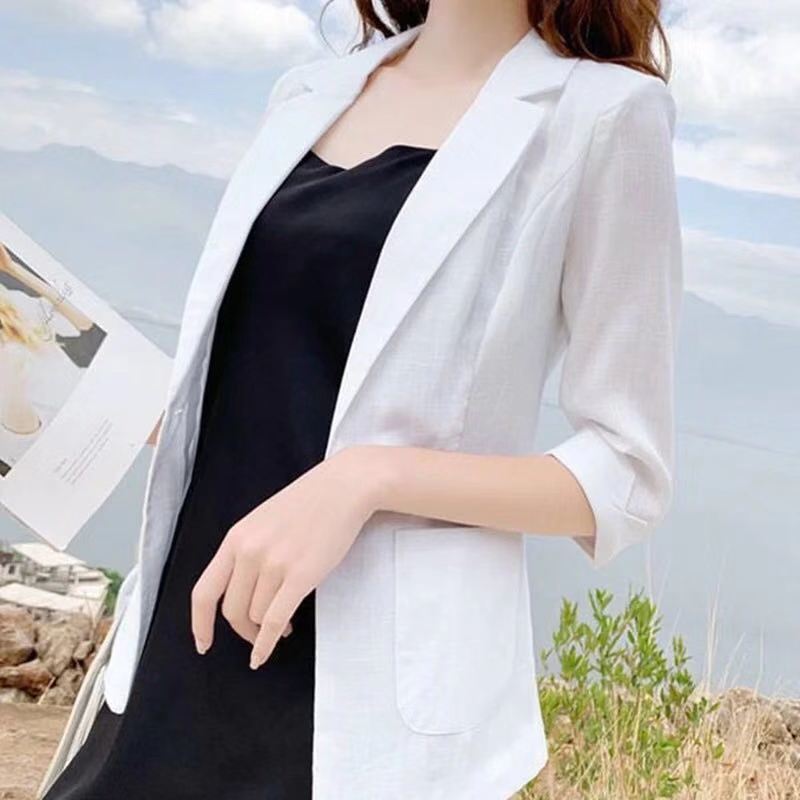 Ice Silk Cotton Blazer for Women 2026 Spring/Summer New Japanese Style Solid Color Versatile Blazer Plus Size Thin Summer Jacket