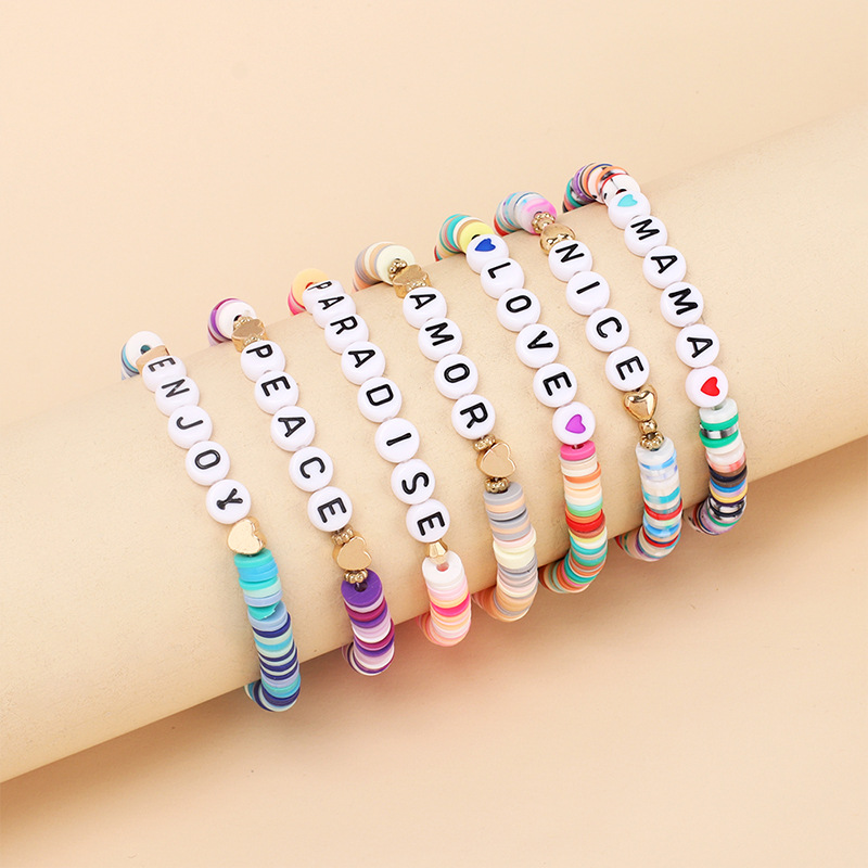 Couleur Douce Poterie Alphabet Anglais Mama Bracelet Combinaison Ensemble display picture 15