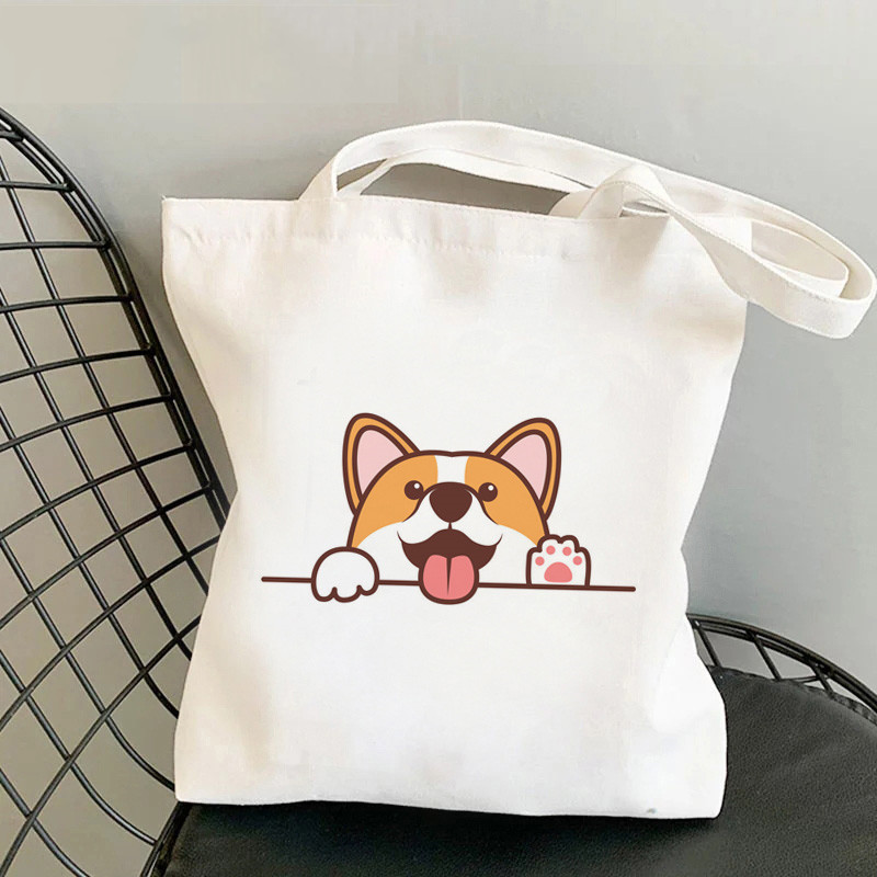 Cute Corgi Corgi Perro Perro Perro Impresión Canvas Bolsa de hombro Bolsa de mano de estudiantes en stock