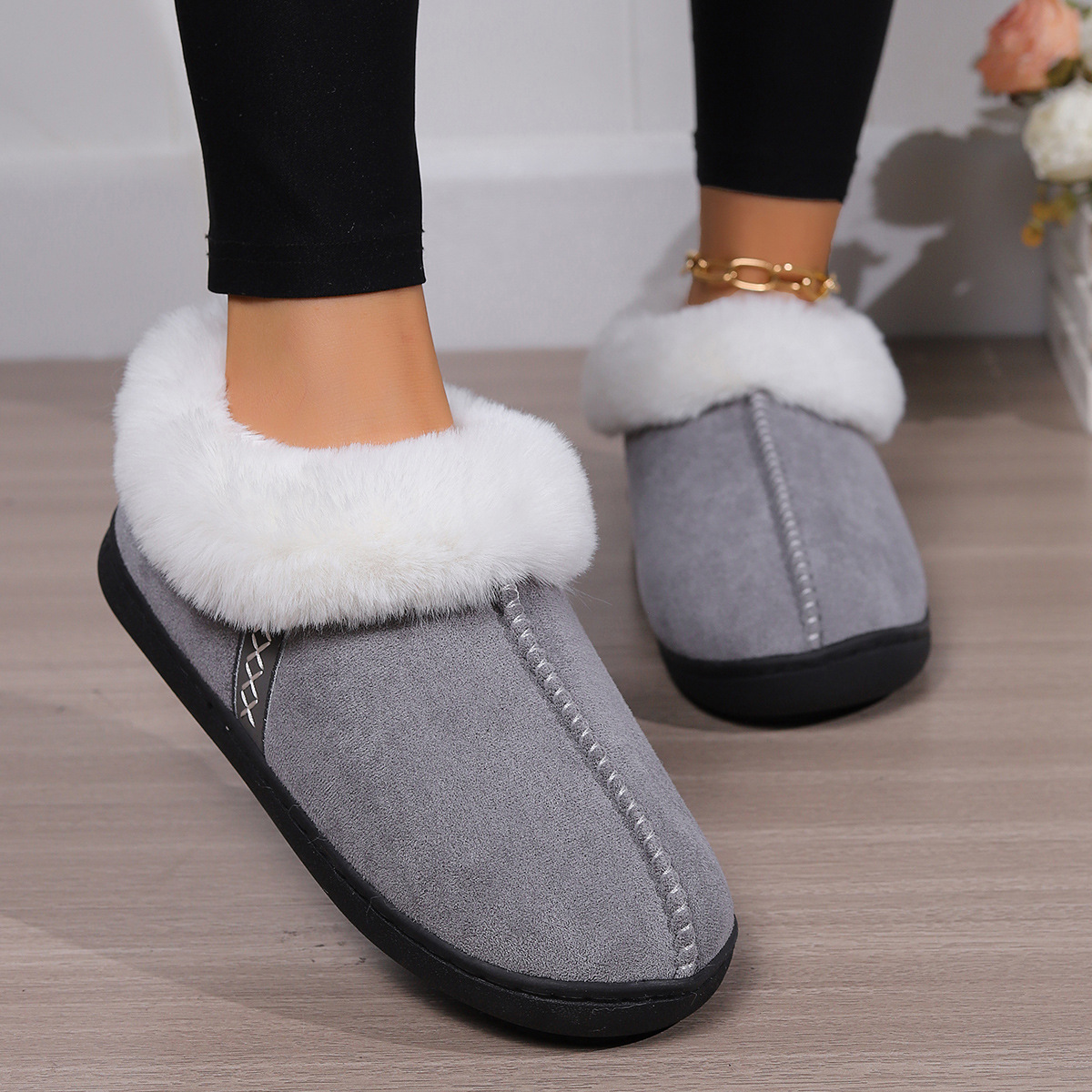 Home cotton slippers female Baotou cotton drag indoor household non-slip neutral slippers_voghion.com