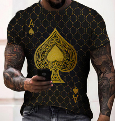 Poker Muscle Man Print Short Sleeve Men's Casual Top