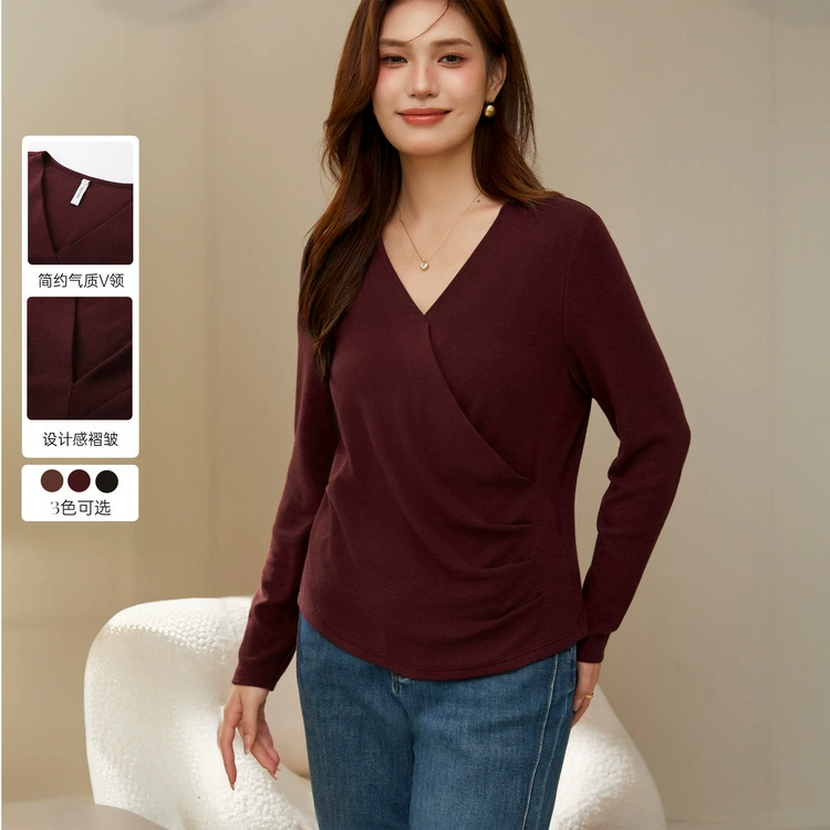 Слепое шоу большой размер женской одежды элегантный легкий ветер шикарная мода дикая футболка с V-образным вырезом жирный mm2024 зимний новый стиль