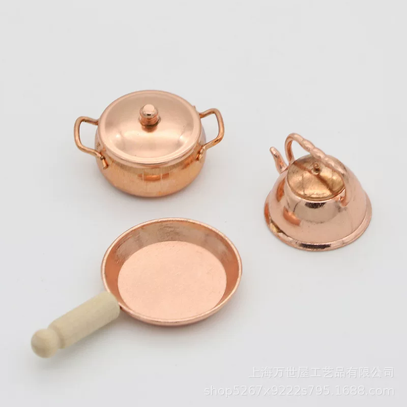 Small realistic doll house, copper set, scale 1:12, 3 pieces