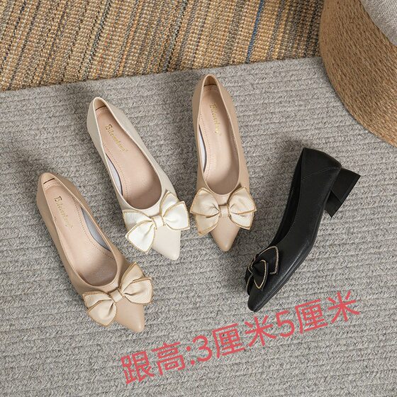 2023 new French style low heel square toe shallow mouth single-layer shoes women's soft bottom flat shoes design sense niche spring and autumn fashion