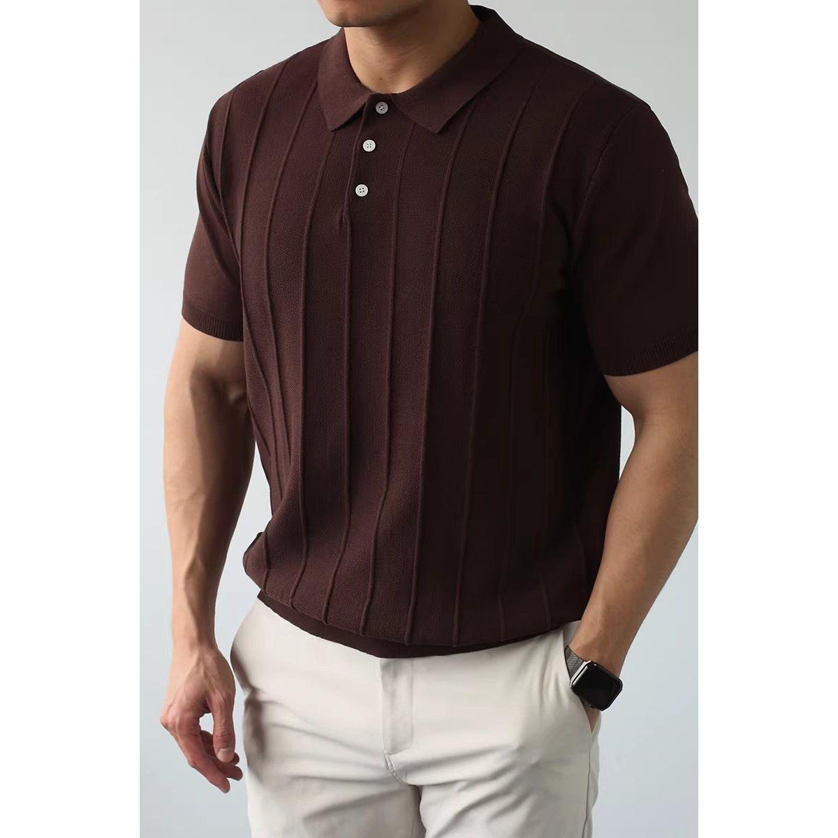 Polo camiseta de punto camiseta de manga corta textural hombre rayas viejas camisetas comerciales de hielo de verano fábrica transfronteriza mayorista