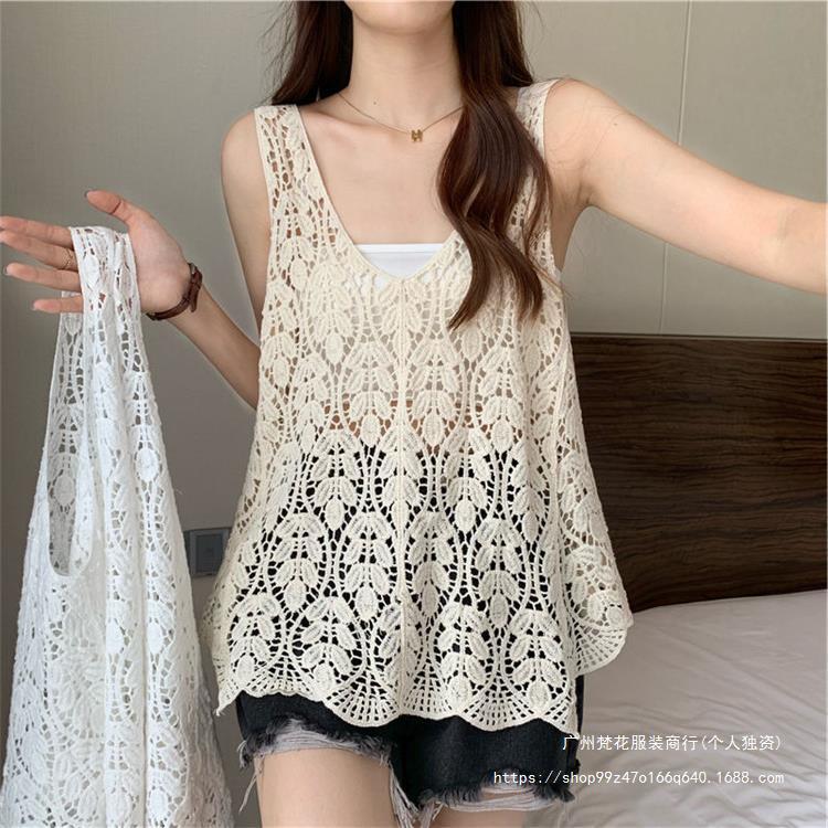 Embroidered Cut Out Crochet Women's Sleeveless Knitted Women's Tops with Versatile Vests Bohemian Ethnic Style Embroidered Cut Out Crochet Women's Sleeveless Knitted Women's Tops with Versatile Vests Bohemian Ethnic Style