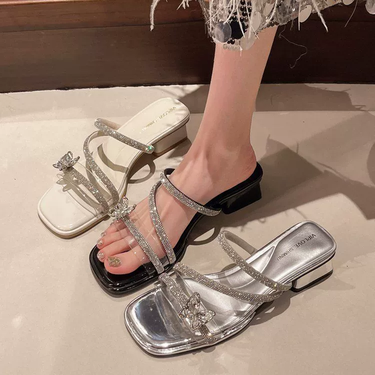 Женские летние босоножки с камнями 2025, новый французский стиль, нежный фееричный стиль, с юбкой, однорядные босоножки на высоком каблуке