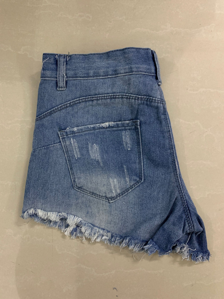 Ripped Straight Mid-Waist Frayed Raw Hem Denim Shorts NSJRM72191